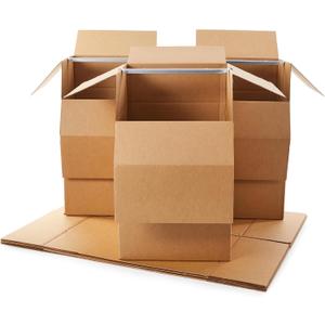 Amazon Basics Strong Cardboard Wardrobe Moving Boxes with Hanging Bar, Handles for Packing Clothes, 24" x 24" x 40", Brown, 6-Pack