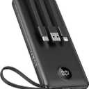 VEEKTOMX Portable Charger with Built-in Cables 10000mAh Power Bank for iPhone Slim Fast Charge USB C Battery Pack Travel Essentials Powerbank Compatible with iPhone, Samsung, Android, etc (10000mAh Black)