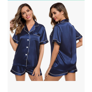 LecGee Womens Silk Satin Pajamas Short Sleeve Loungewear Two-Piece Sleepwear Button-Down Pj Set
Size 3XL