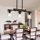 23.6'' Kitchen Island Light Fixtures, 3-Light Dining Room Light Fixture Chandelier Over Table, Black Modern Rustic Wood Ceiling Pendant Light Fixtures, with Clear Glass Shade, Farmhouse Chandelier