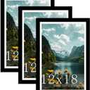 Picrit 12x18 Picture Frame 3 Pack, Black Poster Frame, Display Poster 11 x 17 with Mat or 12 x 18 Without Mat for Horizontal or Vertical Wall Mounting