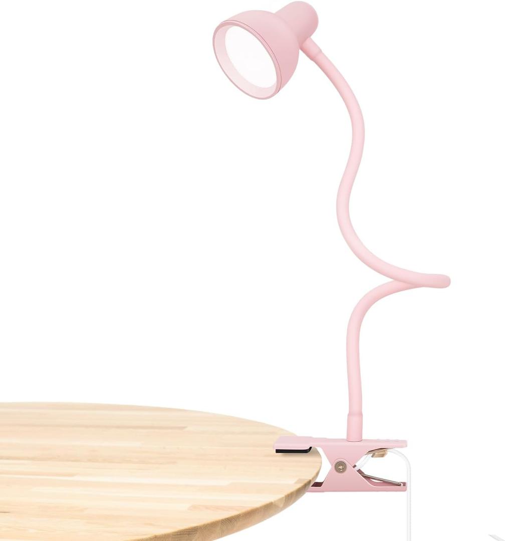 LiFMIRA Pink Small Desk Lamp Clip on Reading Light for Bed 3 Colors 10 Brightness Dimmable Flexible Gooseneck Clip on Light for Bed Headboard College Dorm Room