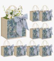 Abbylike 8 Pcs Floral Burlap Tote Bag with Handle Ribbon Jute Embroidered Grocery Bag for Women Xmas Wedding Bridesmaid Gift
