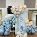 Dusty Baby Blue Balloon Arch Kit, Blue Beige Balloons Garland Slate Fog Baby Blue Ivory White Balloons with 3PCS 18Inch Clear Balloons for Men Boy Baby Shower Christening Birthday Party Decorations