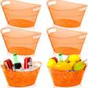 meekoo 6 Pcs Plastic Ice Buckets Bulk with Handles 4.5L Oval Storage Tub Large Capacity Ice Drink Bucket for Party Bar Beverage Bottle Cooler (4.5 L, Orange)