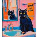 Funny Black Cat Canvas Wall Art Wash Your Little Paws Trendy Cat Painting Picture Wall Decor Colorful Cute Cat Poster Print Artwork for living room bedroom toilet bathroom Home Decoration, 24x16