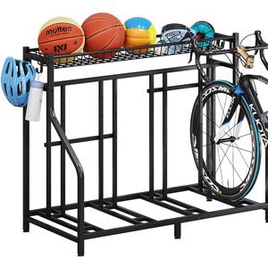 Bike Rack Storage Stand Organizer Floor Holds 4 Bicycle Parking Freestanding Adjustable Garage Indoor Outdoor Bike and Sports Storage Station, Black (4 Bike Stand)