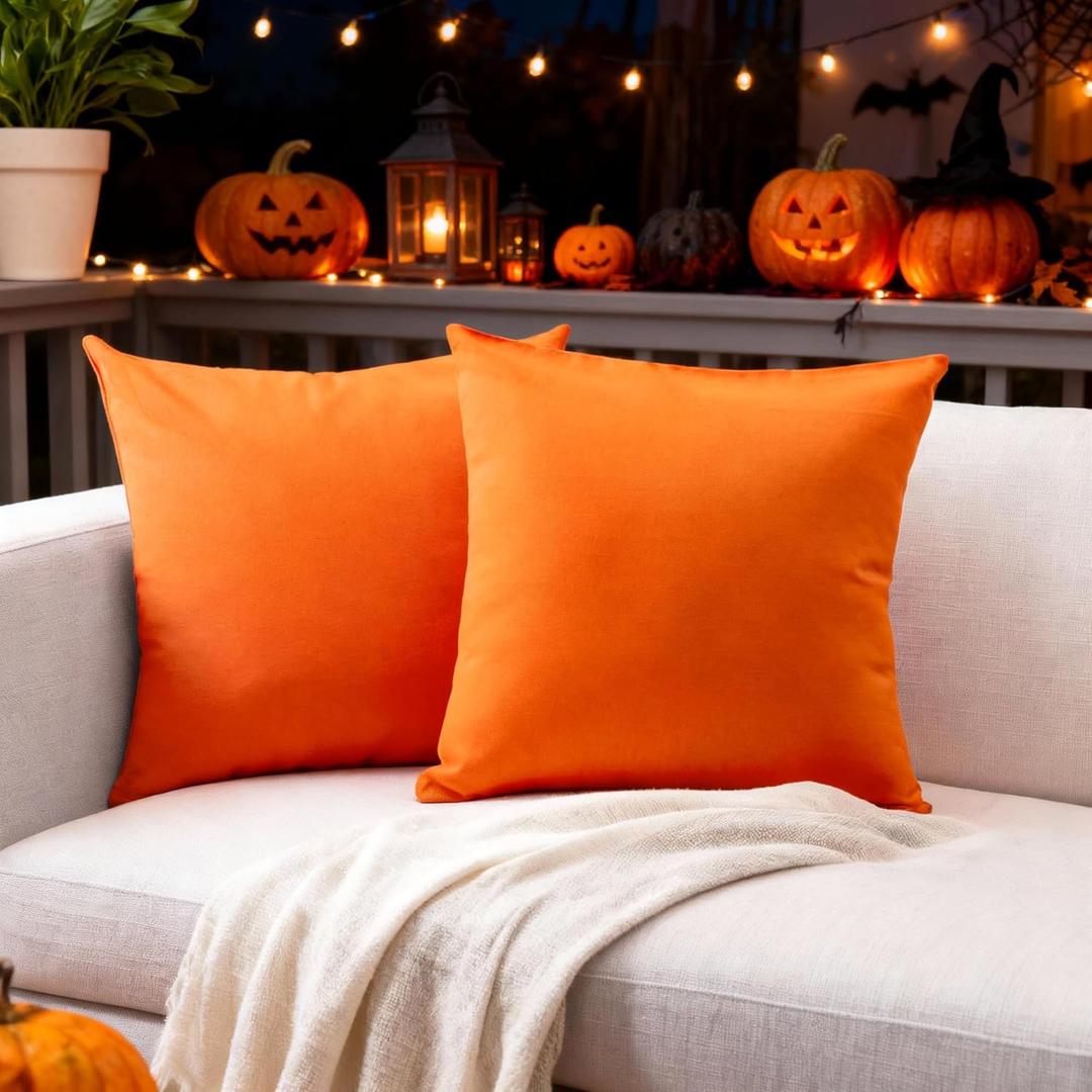 Encasa XO Throw Pillow Covers 16x16 in Set of 2 Orange | No Inserts | Cotton Pillow Covers for Living Room, Bed, Sofa, Couch | Decorative Cushion Covers with Improved Zippers