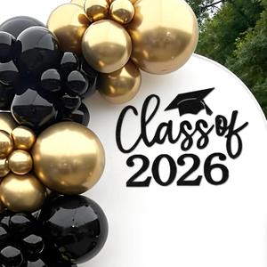 Class of 2026 Sign for Backdrop - Felt Class of 2026 Congrats Grad Decal Sign for Graduation Balloon Arch Backdrop Grad Party Decorations Photo Props (Black)