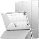 INFILAND Case for iPad 6th/5th Generation 9.7 Inch 2018/2017, iPad Air 2 Cute Glitter Clear Protective Cover for Kids, Girls, Woman, with Pencil Holder (Silver)