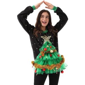 Women Ugly Christmas Sweater Unisex Funny Novelty Knit Pullover Men for Xmas Party (Large, Tis the Time for Tinsel)