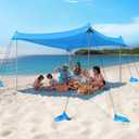 Rhino Valley Beach Tent Sun Shelter, 10x10FT Beach Canopy Tent Sun Shade UPF50+ Protection with 8 Sandbags 4 Stability Poles, Outdoor Beach Shade Canopy 6-8 People for Beach Camping Fishing (A-Sky Blue)
