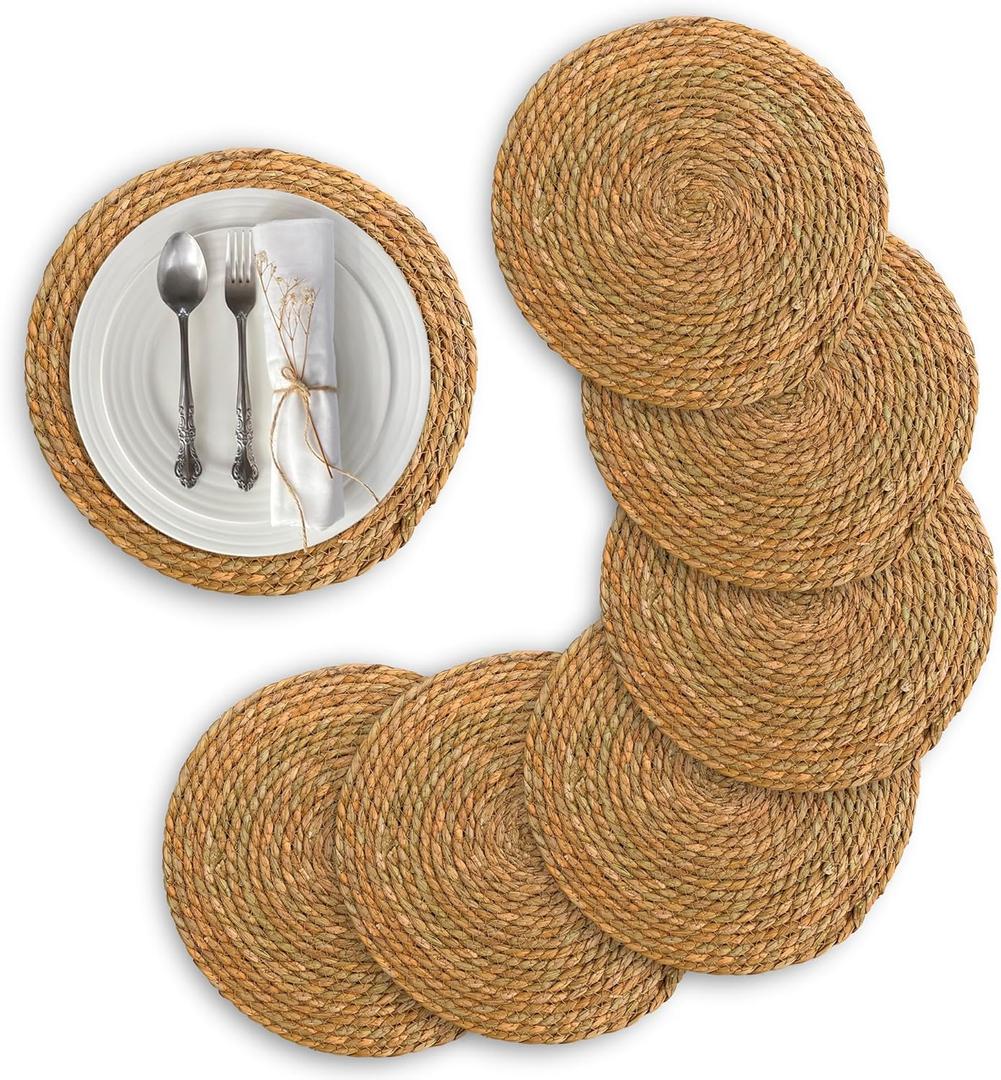 Woven placemats Set of 6, 13 inch Round placemats, Wicker placemats, Rattan Place mats, Wicker Charger Plates, Farmhouse Boho Decor Plate Chargers, Table mats Indoor and Outdoor Patio Table