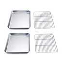 TeamFar 9'' x 7'' x 1'' Toaster Oven Pan with Rack Set of 4, Stainless Steel Compact Toaster Ovenware Pan with Cooling Rack, Healthy & Heavy Duty, Easy Clean & Dishwasher Safe, (2 Pans + 2 Racks)