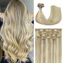 Honsoo Real Hair Extensions Mixed Bleach Blonde 20inch 70g 7pcs Clip In Human Hair Extensions No Shedding No Tangles