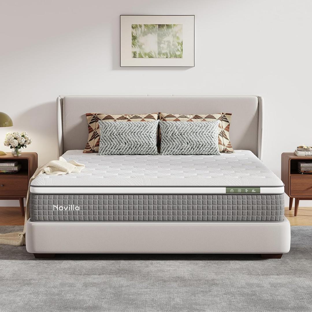 Novilla 12 Inch King Mattress,Hybrid Mattress King Size with Silky Cool Fabric, Gel Memory Foam & Pocketed Coils for Motion Isolation & Refreshing Cool Nights CertiPUR-US Certified Mattresses in a Box