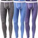 Mens Low Rise Pouch Underwear Pants Long Johns Thermal Bottoms Leggings, Medium, 3 Pack