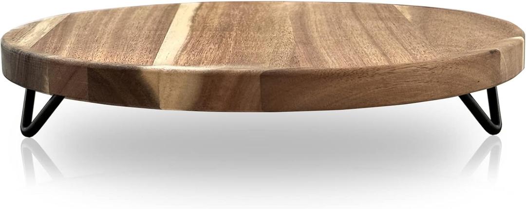 WILDMOS Decorative Round Wood Riser for Display,Pedestal Tray for Home or Kitchen and Bathroom Countertop Organizer,Farmhouse Kitchen Counter Decor Tray. (12-inch)