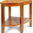 18" Premium Teak Corner Shower Bench with Shelf, Solid Teak Shower Stool, Durable Waterproof Wooden Seat for Inside Shower, Teak Wood Bench for Bathroom, Indoor & Outdoor Use, 16" W X 16" D X 18" H