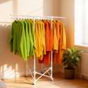 Clothes Rack, Rolling Clothes Drying Rack for Hanging Clothes Portable Foldable Laundry Rack for Air Drying Clothing Double Rods, Metal Garment Racks 21.7"*56.7"*60.6", White