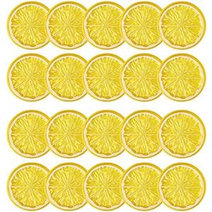 KINMINGZHU 40pcs Mini Simulation Fruit Lemon Slices，Fake Artificial Plastic Fruit Model Decorative Wedding Ornament Festival Decoration，Photography Props，Basket Display Filler Fruit (Yellow)