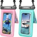 [Up to 8.5''] Waterproof Phone Pouch Floating 2 Pack, IPX8 Double Space Waterproof Phone Case with Lanyard for iPhone 17 16 15 Pro Max, Galaxy S26 Ultra, Cellphone Dry Bag Beach Cruise Ship Essentials (Pink & Green)