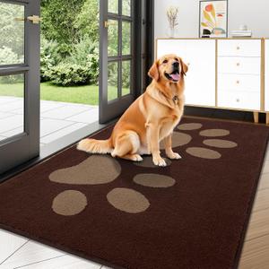 Buganda Dog Door Mat for Muddy Paws, Absorbent Dirt Trapper Washable Indoor Doormats, Non Slip Low-Profile Mud Mat for Dogs, Front Entrance Doormat for Inside Floor (47x32 Inches, Brown), 47.0"l X 32.0"w X 0.6"th