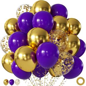 Purple and Gold Balloons, 60Pcs 12Inch Purple Gold Balloons with Gold Confetti Balloons for Wedding Graduation Birthday Party Baby Shower Decorations