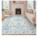 Blue Floral Rug 5x7 for Girls Bedroom or Nursery, Cute Bow Washable Area Rug, Ultra-Thin Non Slip Carpet for Kids Room, Dorm or Playroo