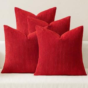 MIULEE Pack of 4 Christmas Red Corduroy Decorative Throw Pillow Covers 18x18 Inch Soft Boho Striped Pillow Covers Modern Farmhouse Home Decor for Winter Sofa Living Room Couch Bed
