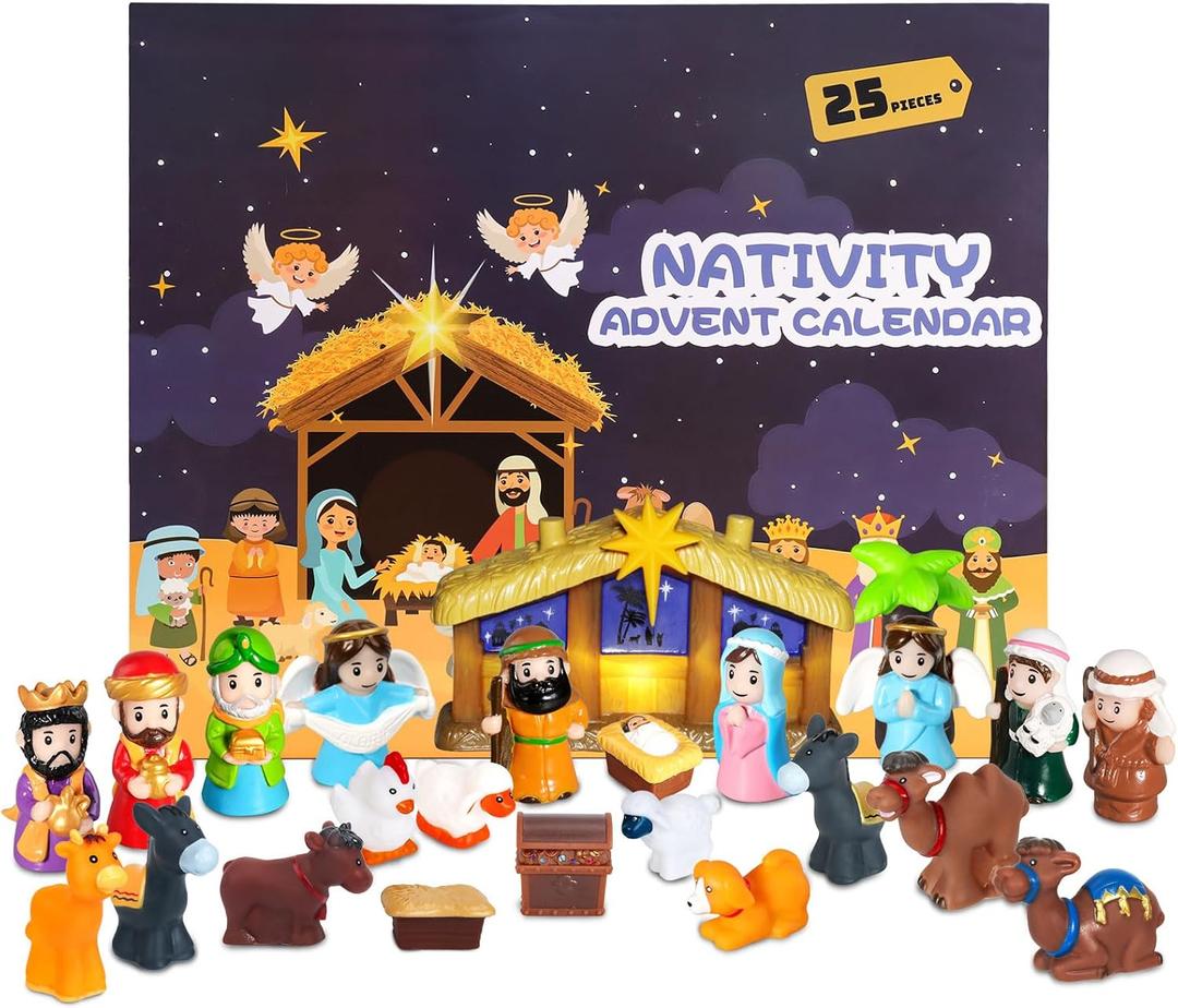Nativity Advent Calendar 2025 Kids with Light, 25 Days Christmas Countdown Christian Advent Calendar Kids Nativity Play Set, Small Nativity Scene Toy for Toddler Children Religious Gifts