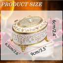 Vintage Jewelry Box Small Trinket Box - Oval Enamel Treasure Chest Box Metal Jewelry Box Golden Rings Earrings Holder Hand Painted Jewelry Keepsake Box Gift for Birthday, Christmas (Beige)