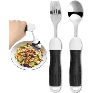 Adapted Utensils, Weighted Silverware for Hand Tremors, Special Spoon & Fork Set, Weak Hand Grip & Handicapped & Parkinsons Aids for Elderly, Arthritis, Useful Gifts for Elderly
