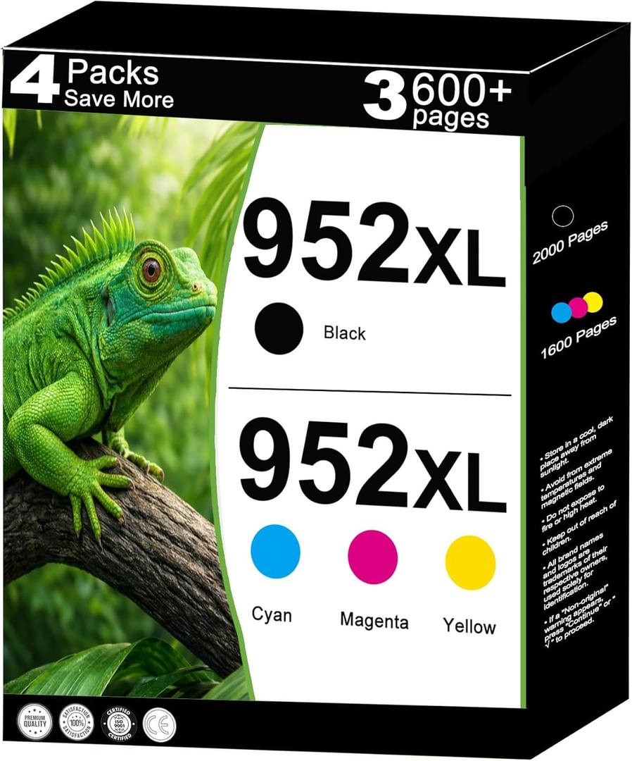 952XL Ink Cartridges Combo Pack Replacement for HP 952 XL Work for OfficeJet Pro 8702 8740 7720 8730 8710 7740 8720 8725 8210 8715 8216 Printers with V23.4.1 Chips (4 Pack Cyan Magenta Yellow Black)