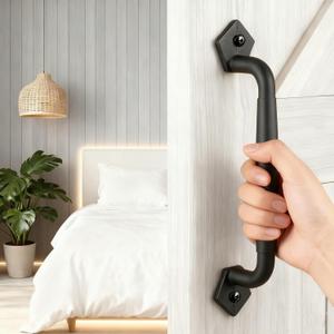 12 Inch Rustic Barn Door Handles, Easy Install Heavy Duty Design Barn Door Pull, for DIY Sliding Barn Door, Gate, Shed, Garage | Round Solid Metal Material, Matte Black
