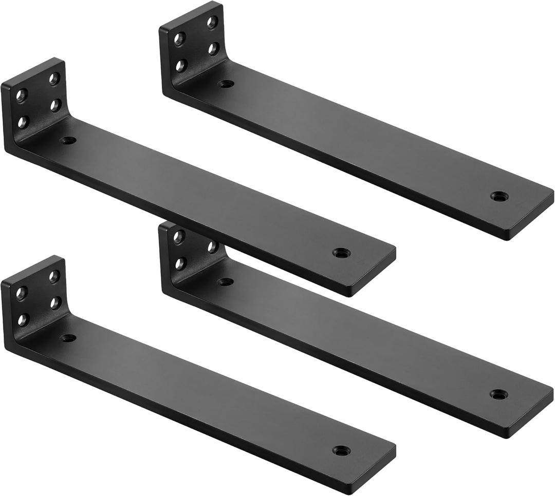 Floating Shelf Brackets 8 inch, Heavy Duty Wall Shelf Bracket 4 Pack for Shelves Support, Hidden Metal L Brackets with Mounting Hardware (1/5'' Thick)