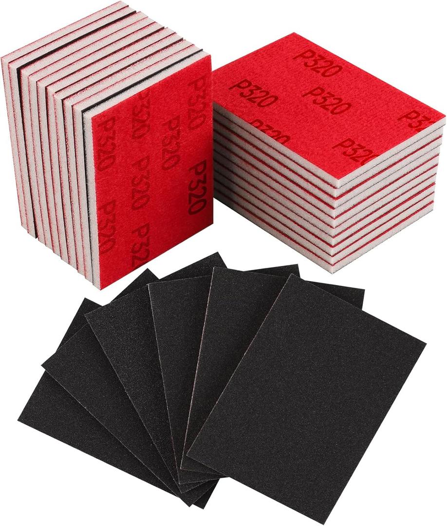 24 Pcs 3 x 4 Inch Sanding Sponge Set, 320 Grit Abrasive Sanding Pads Soft Foam Hand Sander Block Wet Dry Sandpaper for Wood Metal Drywall Furniture Paint Polishing