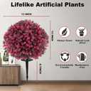 Artificial Boxwood Topiary Balls  Set of 2 UV-Resistant 23" Rose-Colored Faux Shrubs with Ground Spikes, Faux Evergreen Decorative Plants for Outdoor Indoor Porch Patio Garden