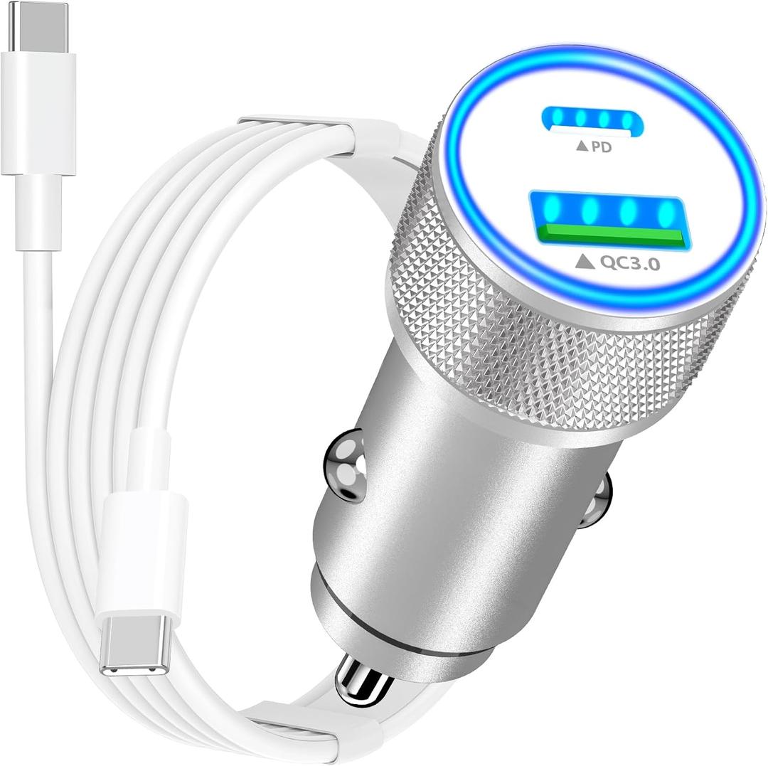 [Apple MFi Certified] iPhone 16 Fast Car Charger, Rombica 52.5W USB-C&USB-A Car Power Cigarette Lighter PD/QC3.0 Type-C Fast Car Charging with Type-C Cable for iPhone 16 Pro/16 Pro Max/15/15 Pro/iPad