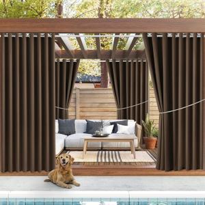 Waterproof Outdoor Curtain W105 x L84 - Grommet Top Sunlight Blocking Window Treatment Drapes Blackout Curtains for Home Bedroom Living Room Outdoor Patio Porch Pergola Cabana Gazebo (2 Panels) (Brown)