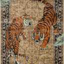 Moynesa Tiger 5x7 Area Rugs, Boho Washable Rugs for Living Room, Vintage Soft Dining Room Rug, Non Slip Ultra Thin Stain Resistant Large Floor Carpet for Office Bedroom, Camel
