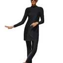 SJTYDX Muslim Swimsuits for Women Islamic Modest Swimwear Long Sleeve Burkini Full Cover Beachwear Modesty Bathing Suit Black