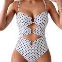 Eomenie One Piece Swimsuit for Women Ring Linked Monokini Sexy Bathing Suit Cutout Swim Suit Color: White Polka Dots, Large