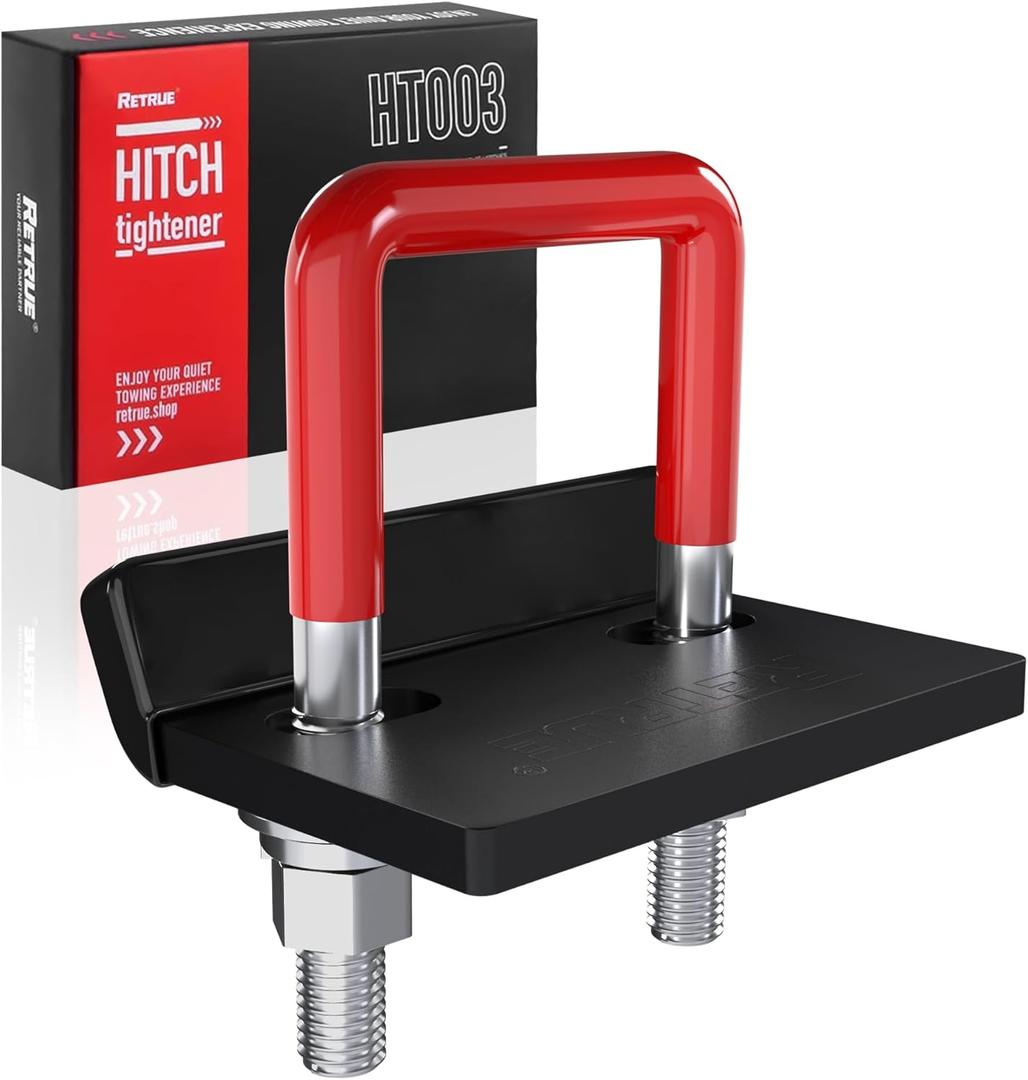 Anti Rattle Hitch Tightener 1.25"-2", Rubber Coated Stabilizer for Trailer Accessories, Clamp Reduce Movement on Mount Cargo Carrier Bike Rack, Black Cover & Red Bolt