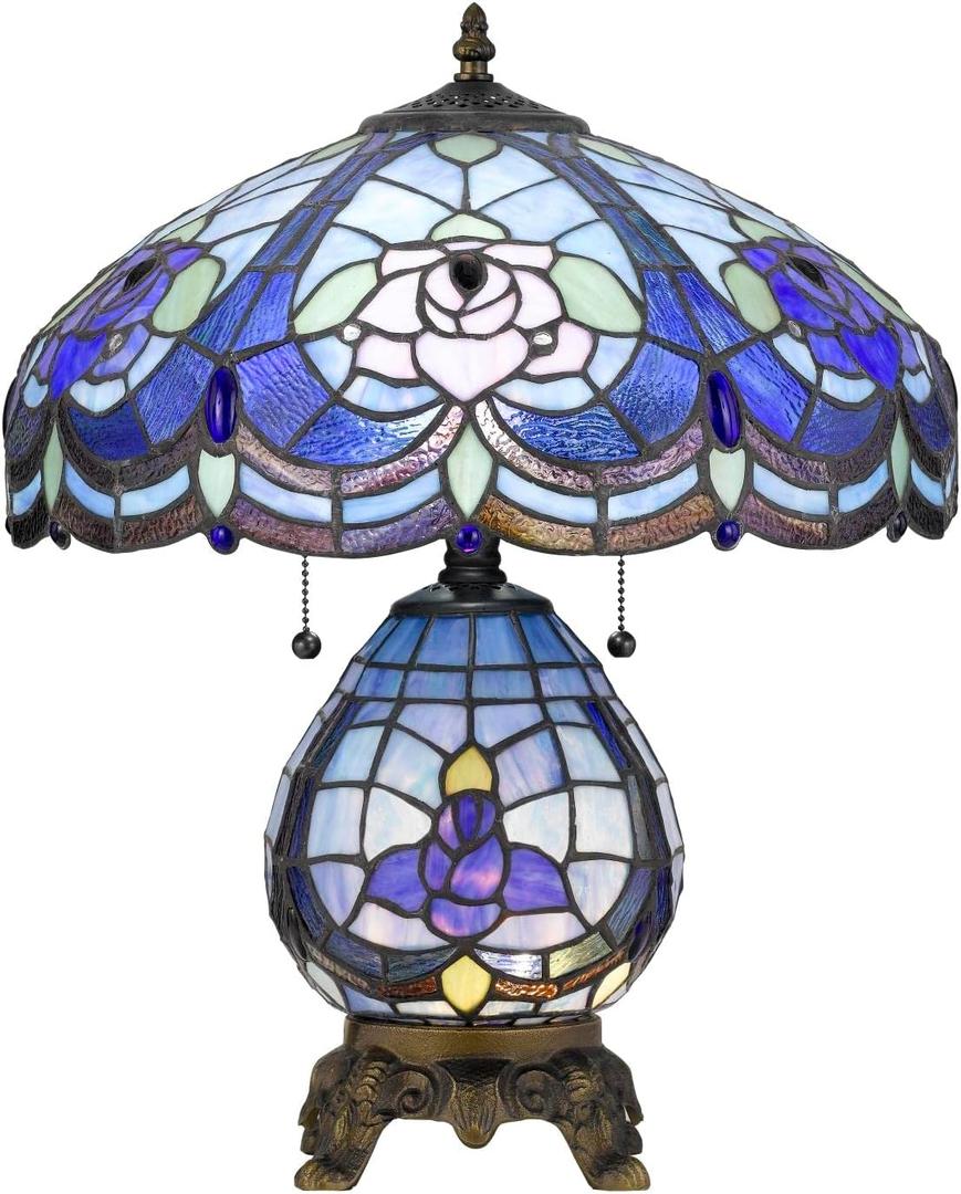 60w X 2 Tiffany Table Lamp with 7w Night Light