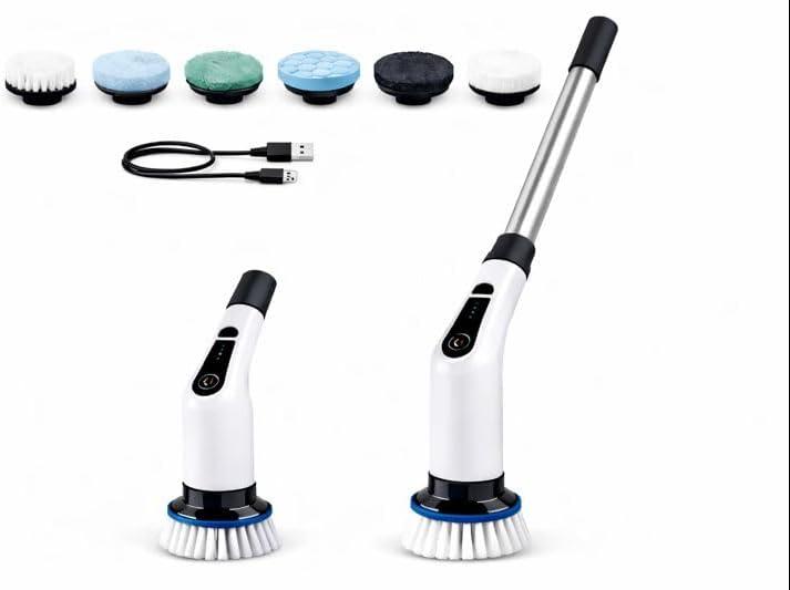Electric Spin Scrubber, Cordless Cleaning Brush Scrubber for Home, 6 Replaceable Brush Heads-90Mins Work Time, 2 Speeds for Bathroom Shower Bathtub Glass Car