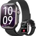Smart Watch for Men Women - Answer/Make Call/30 Days Battery/2 Bands, 1.85" HD for Android iPhone Samsung Compatible IP68 Smartwatch Blood Oxygen Heart Rate Blood Pressure Sleep Fitness Tracker Reloj