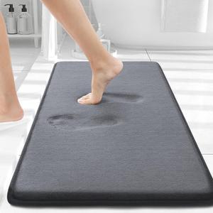 Smiry Memory Foam Bath Mat 30x20, Extra Soft and Absorbent Bathroom Mats, Non Slip Washable Carpet for Floor, Shower and Tub, Dark Grey