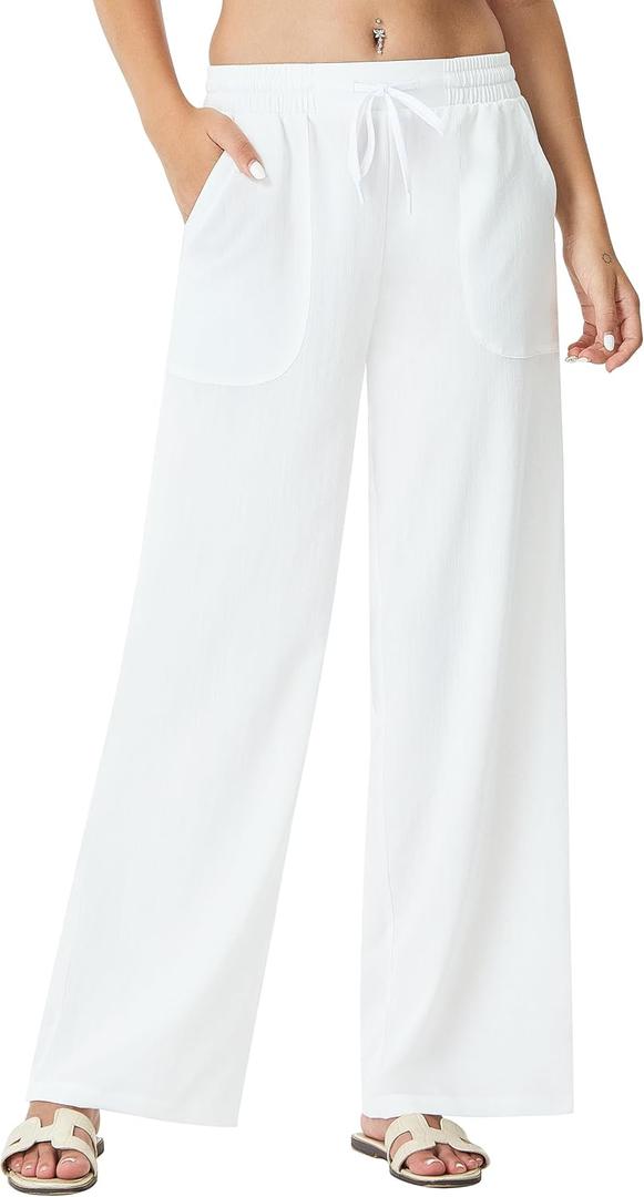 Women's Palazzo Pants for 29"/31" Flowy Travel Wide Leg Yoga Pants 2026 Ladies Casual Summer Loose Beach Lounge (Medium, White)