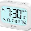 Geevon Small Digital Atomic Alarm Clock for Bedroom, Portable Battery Operated Travel Desk Clock for Heavy Sleepers, with 10s Backlight, Temperature, 3 Inch Display, White